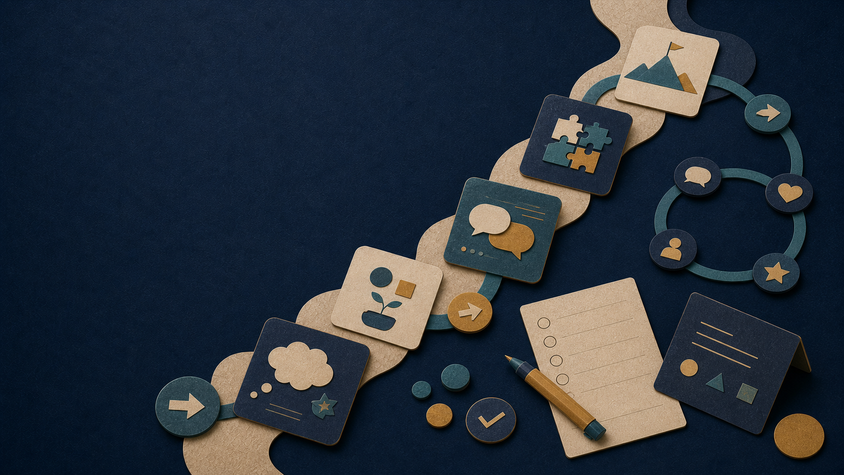 A tactile paper-cut facilitation activity path showing methods that make technology tools stick