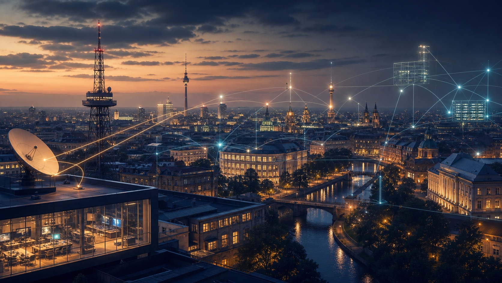 Abstract illustration of trusted AI infrastructure inspired by European public broadcasting